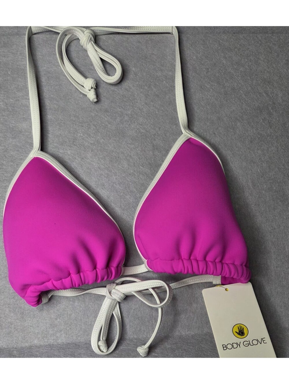 BODY GLOVE DITA Bikini Top Women's D Cup Flamingo Pink White Triangle Halter NWT